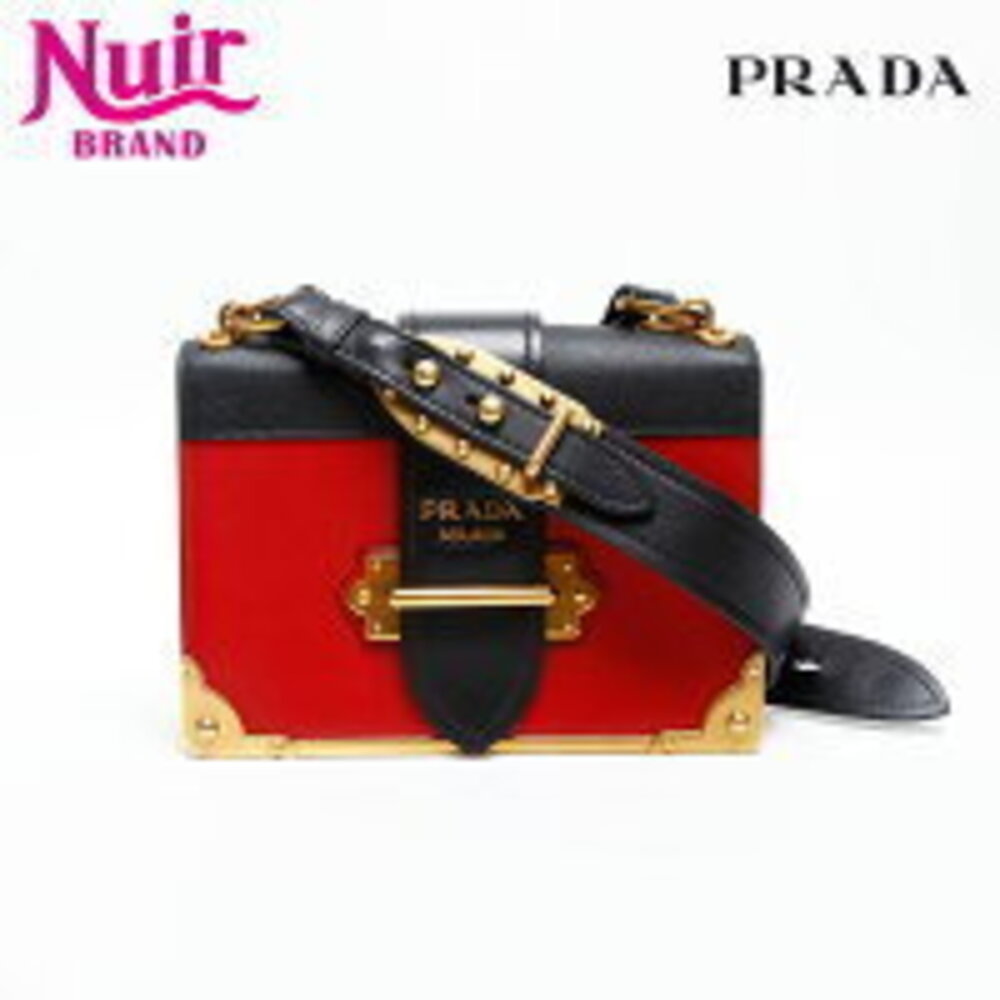 Prada Leather Cahier Shoulder Bag Black